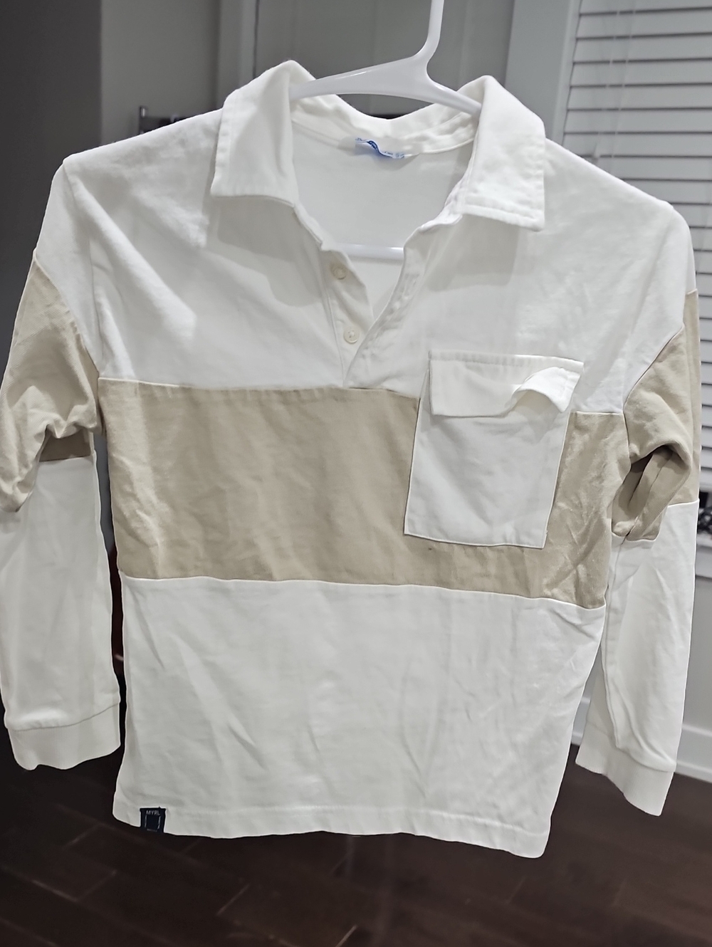 Mayoral White and Beige Long-Sleeve Polo Shirt